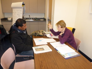 Teacher Betty and CoFiA Vice-Chair Roni in the advanced class