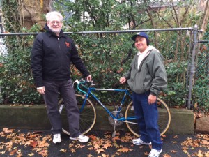 Keith Danish with bicycle recipient