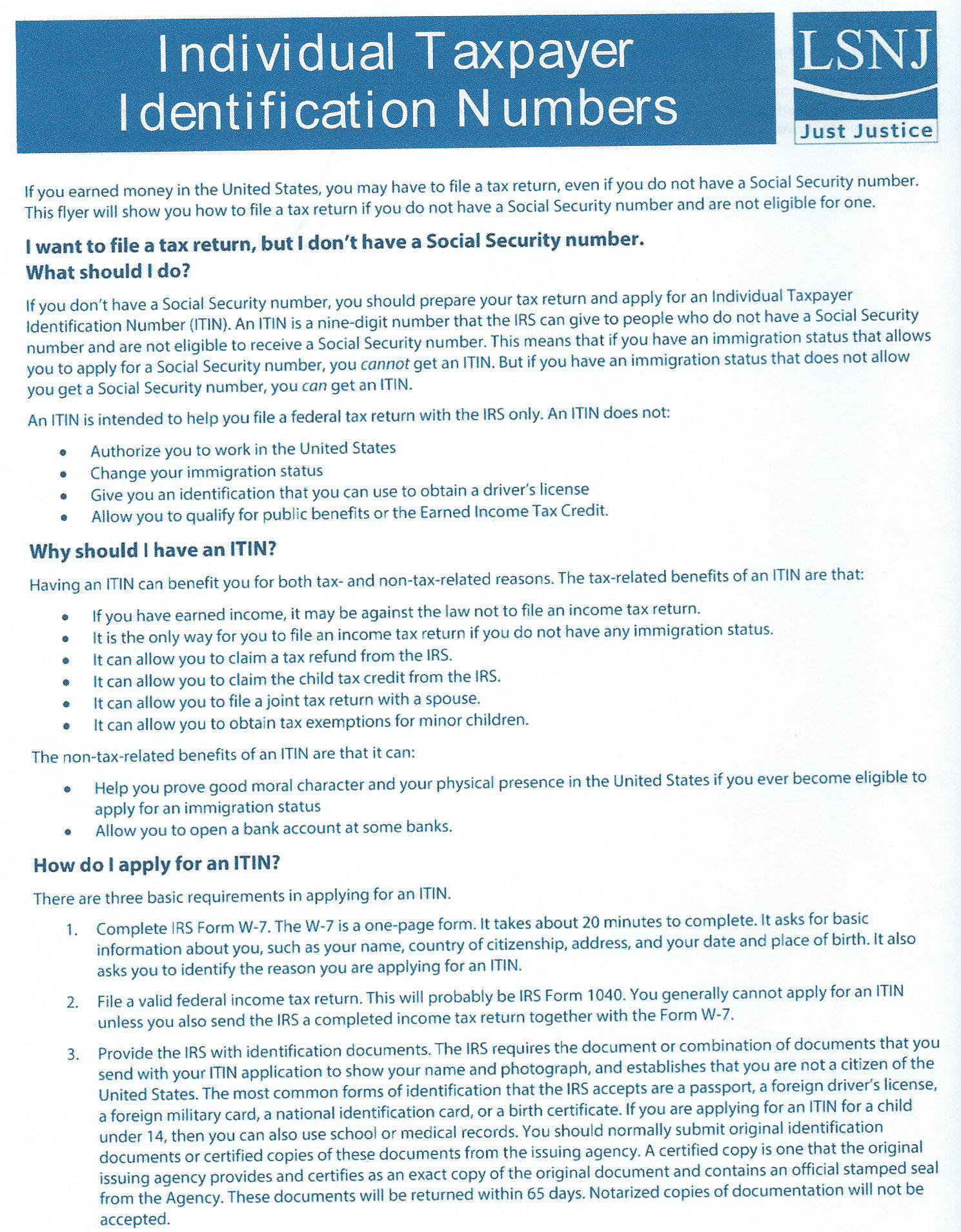 Individual Taxpayer Identification Numbers – Community of Friends in Action